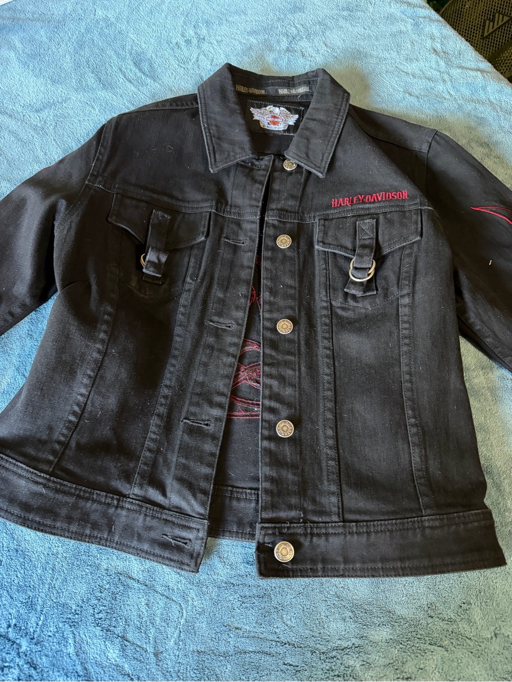 Harley-Davidson women’s Black Denim Jacket with Red Embroidery